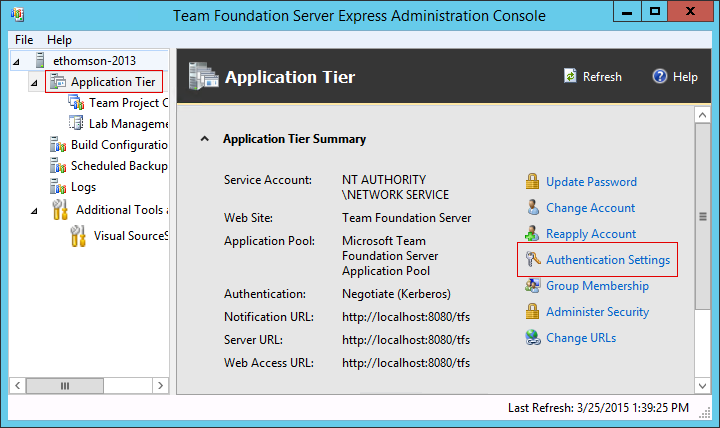 Application Tier Settings Dialog